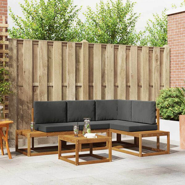 vidaXL &Uacute;ti s&oacute;fasett me&eth; p&uacute;&eth;i 5 Stykki N&aacute;tt&uacute;rulegt og Antrac&iacute;t