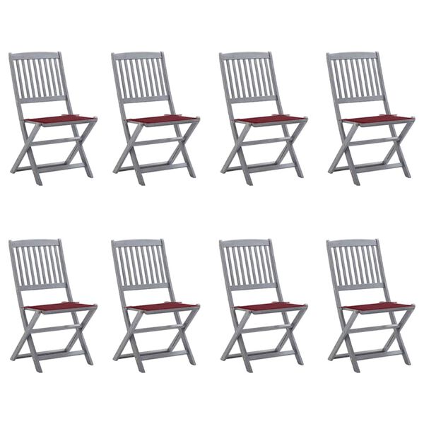 vidaXL fellanlegir útistólar 8 stk með púðum Gegnheill Akasíuviður