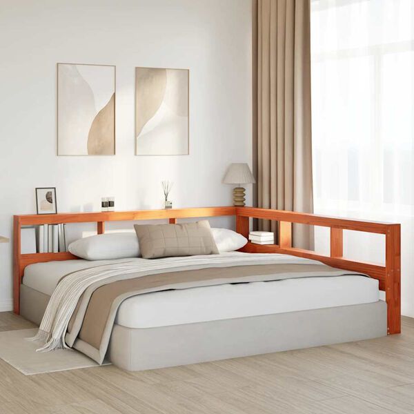 vidaXL Bókaskápur Höfuðgafl L-oblike Vaxbrúnn 200 cm Gegnheil Fura