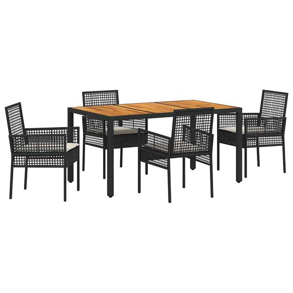 vidaXL Gar&eth;ur bor&eth;sett 5 pcs Svartur p&oacute;l&yacute;rattan