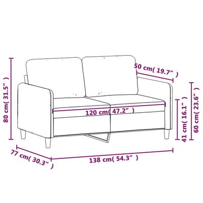 vidaXL 2 Sæta Sófi Ljósgrár 120 cm Flauel