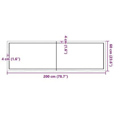 vidaXL Baðherbergisborðplata 200x60x(2-4) cm Ómeðhöndlaður Viður