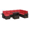 vidaXL 9 stykki Gar&eth;s&oacute;fasett me&eth; p&uacute;&eth;um Br&uacute;nt p&oacute;l&yacute;-rattan akas&iacute;a