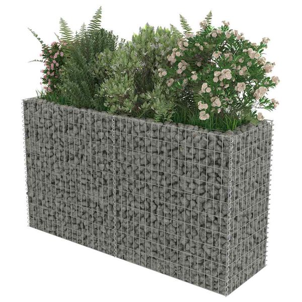 vidaXL Gabion Grj&oacute;tkassi Upph&aelig;kka&eth; Bl&oacute;maker S&iacute;nkh&uacute;&eth;a&eth; st&aacute;l180x50x100cm
