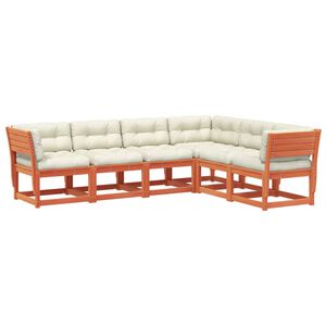 vidaXL 6 hluta Gar&eth;s&oacute;fasett me&eth; Sessum Vaxbr&uacute;nn Gegnheil Fura