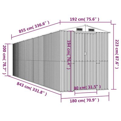 vidaXL Garðskúr Ljósbrúnt 192x855x223 cm Sinkhúðað Stál