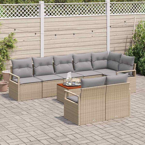 vidaXL Gar&eth;s&oacute;fa sett me&eth; geymslu 9 pcs Beige og lj&oacute;sgr&aacute;r p&oacute;l&yacute;rattan