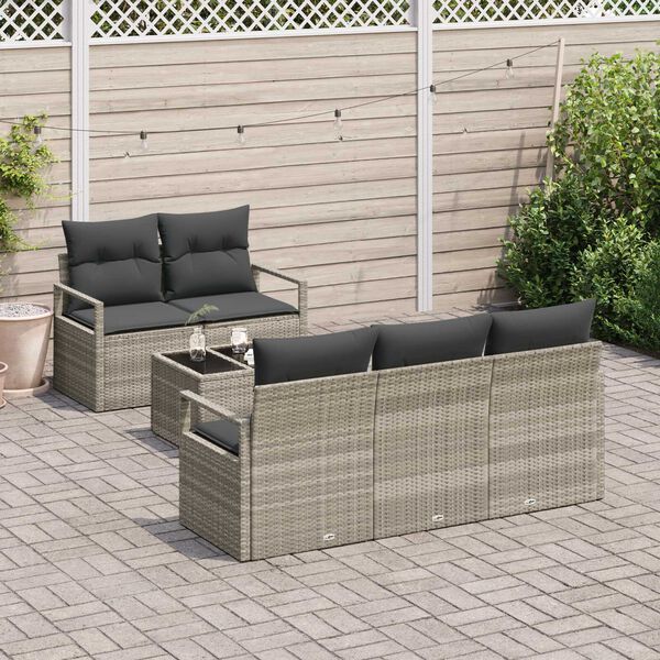 vidaXL S&oacute;fasett 6 pcs Lj&oacute;sgr&aacute;tt p&oacute;l&yacute;rattan