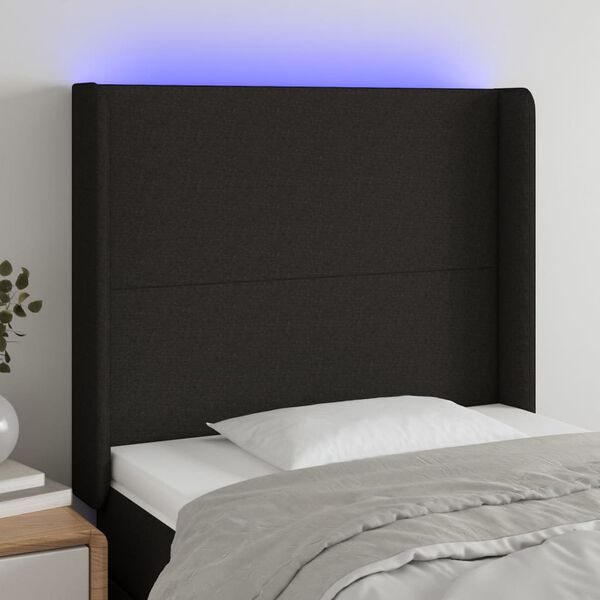 vidaXL LED h&ouml;fu&eth;gafl Svart 83x16x118/128 cm Efni