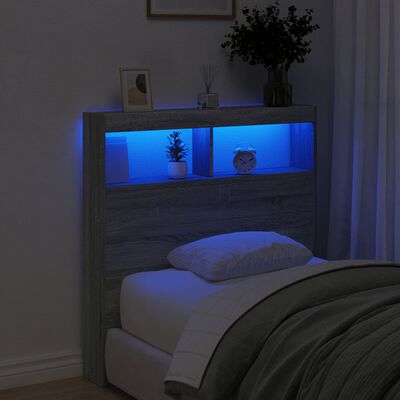 vidaXL Höfuðgaflsskápur með LED Grátt Sonoma 100x17x102 cm