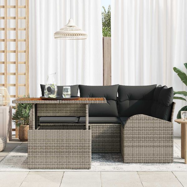 vidaXL Gar&eth;s&oacute;fa sett me&eth; geymslu 5 pcs Gr&aacute;r Poly rattan