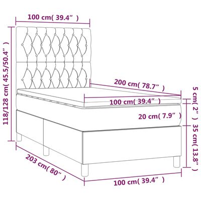 vidaXL Hólfað Springrúm með Dýnu Dökkbrúnt 100x200 cm Tauefni