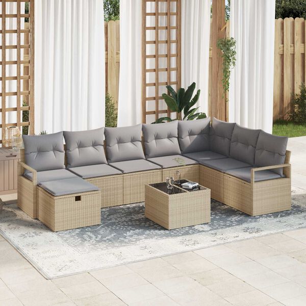 vidaXL Gar&eth;s&oacute;fa sett 9 pcs Drapplita&eth;ur Poly rattan