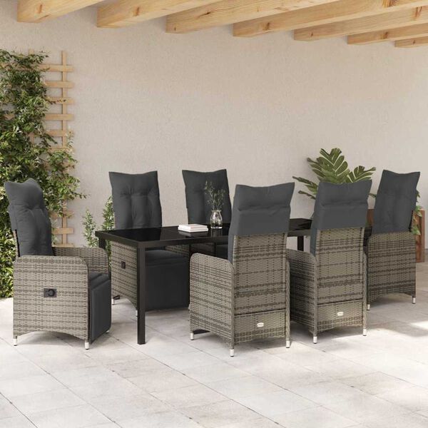 vidaXL Garður borðsett með púði 7 pcs Grár Poly rattan
