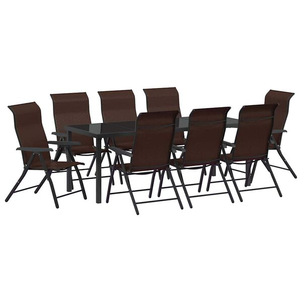 vidaXL Gar&eth;ur bor&eth;sett 9 pcs Br&uacute;nn Poly rattan