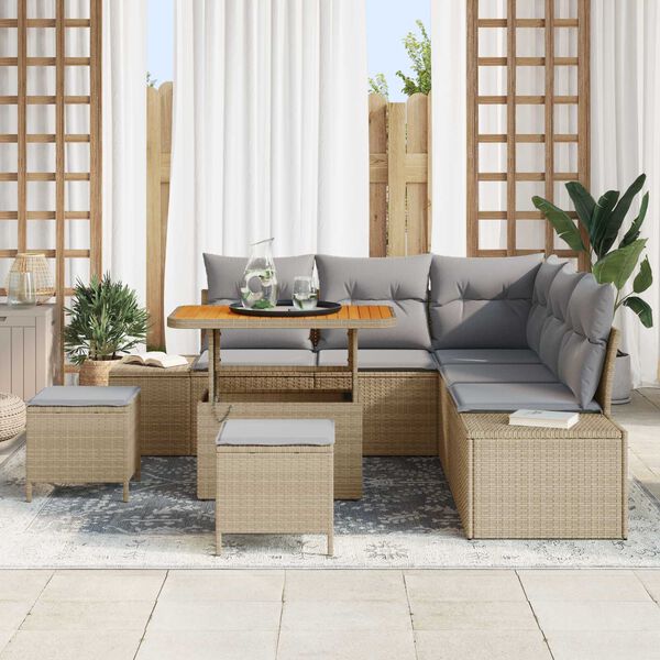 vidaXL Gar&eth;s&oacute;fa sett me&eth; p&uacute;&eth;i 8 pcs Drapplita&eth;ur Poly rattan
