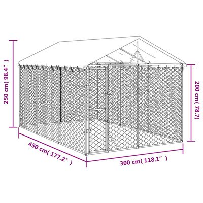 vidaXL Útihundaskýli með Þaki Silfurlitað 3x4,5x2,5 m Sinkhúðað Stál