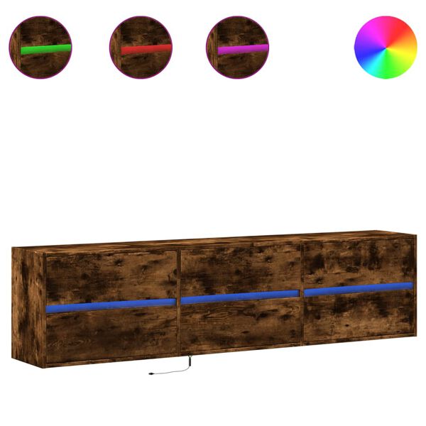 vidaXL Veggsj&oacute;nvarpssk&aacute;pur me&eth; LED-lj&oacute;sum Reyklitu&eth; eik 180x31x45 cm