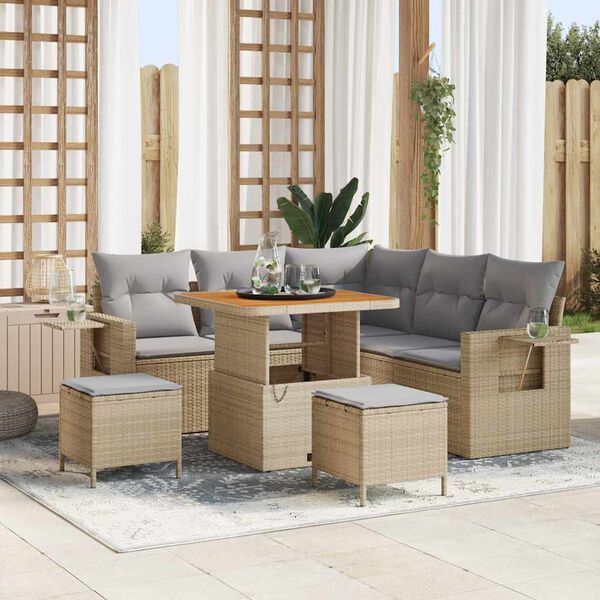 vidaXL Gar&eth;s&oacute;fa sett me&eth; p&uacute;&eth;i 9 pcs Beige og lj&oacute;sgr&aacute;r p&oacute;l&yacute;rattan