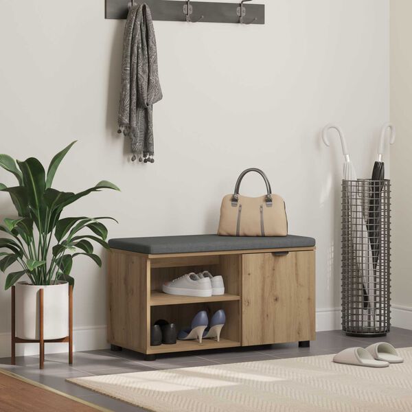 vidaXL Hallarbekk Handverks Eik 80 x 38 x 46 cm Virkur tr&eacute; og d&uacute;kur