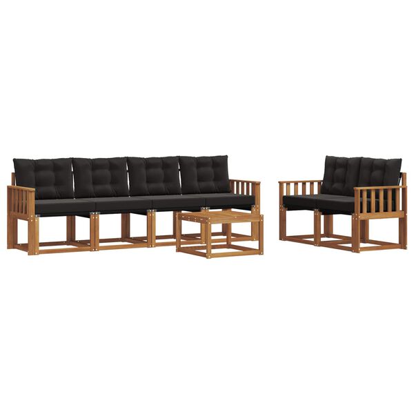 vidaXL &Uacute;ti s&oacute;fasett me&eth; p&uacute;&eth;i 7 pcs N&aacute;tt&uacute;rulegur og svartur