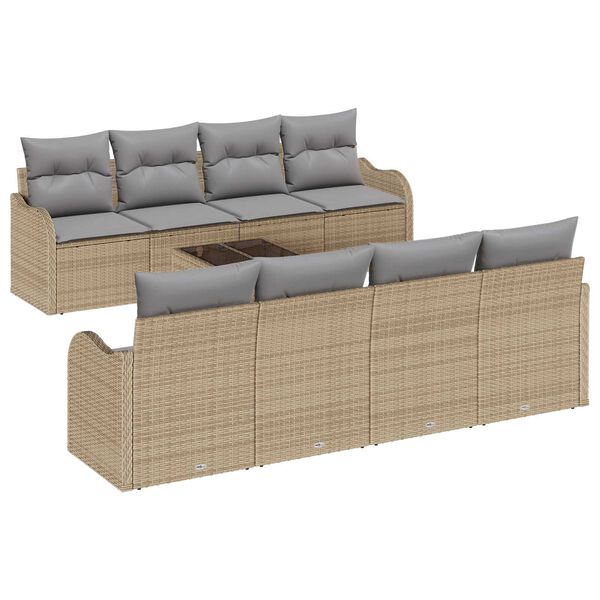 vidaXL Gar&eth;s&oacute;fa sett 9 pcs Beige og Gr&aacute;tt P&oacute;l&yacute;rattan, St&aacute;l og Gler