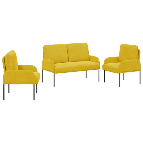 vidaXL S&oacute;fasett me&eth; p&uacute;&eth;i 3 pcs Gulur 115 x 56 x 80 cm Krossvi&eth;ur