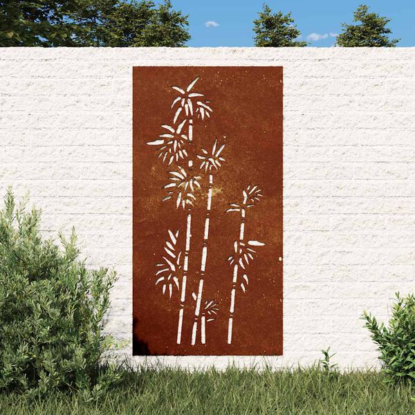 vidaXL Veggskreyting &iacute; Gar&eth;inn 105x55 cm Corten St&aacute;l Bambush&ouml;nnun