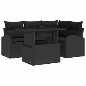 vidaXL Gar&eth;s&oacute;fa sett me&eth; p&uacute;&eth;i me&eth; geymslu 5 pcs Svartur Poly rattan