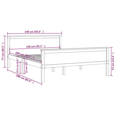 vidaXL Rúmgrind án Dýnu Ljósbrún 140x200 cm Gegnheil Fura