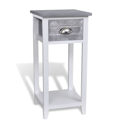 242038 vidaXL Nightstand with 1 Drawer Grey and White