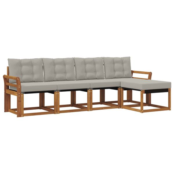 vidaXL &Uacute;ti s&oacute;fasett me&eth; p&uacute;&eth;i 5 pcs N&aacute;tt&uacute;rulegt og Lj&oacute;st Gr&aacute;tt