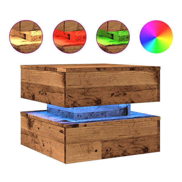 vidaXL Sófaborð með LED ljósum Viðarlitur 50x50x40 cm