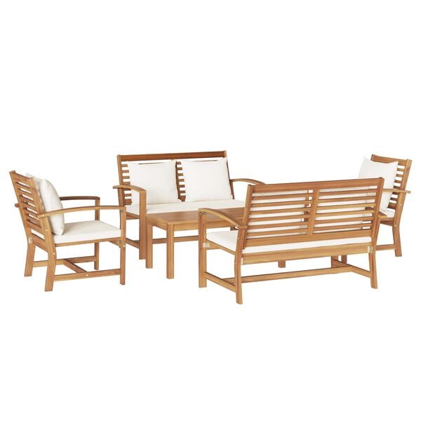vidaXL Gar&eth;s&oacute;fa sett 5 pcs N&aacute;tt&uacute;rulegur Solid teak vi&eth;ur