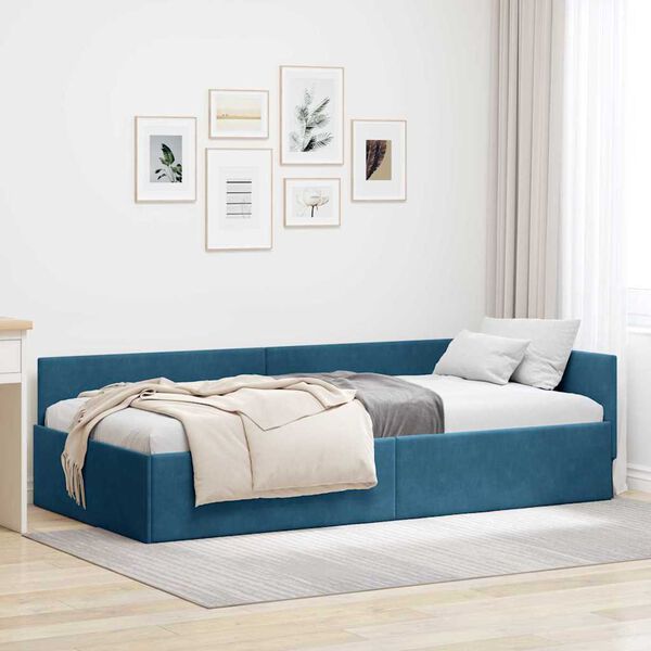 vidaXL Hornr&uacute;m ramma me&eth; h&ouml;fu&eth;gafl Bl&aacute;r 90 cm x 190 cm Flauel