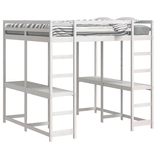 vidaXL Koja me&eth; Skrifbor&eth;i og Stiga 140x200 cm Hv&iacute;t Gegnheil Fura