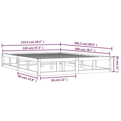 vidaXL Rúmgrind án Dýnu Svört 120x200 cm Gegnheil Viður