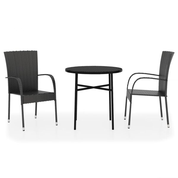 vidaXL 3ja garðborðstofusett Poly Rattan Black