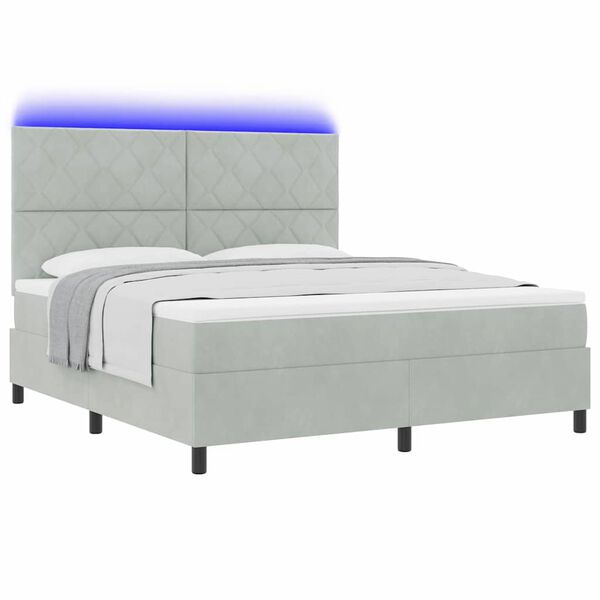 vidaXL LED Box Spring R&uacute;m me&eth; d&yacute;nu Lj&oacute;sgr&aacute;r 180 x 200 cm Flauel