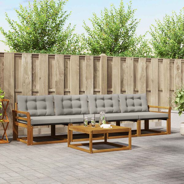 vidaXL &Uacute;ti s&oacute;fasett me&eth; p&uacute;&eth;i 5 pcs N&aacute;tt&uacute;rulegt og Lj&oacute;st Gr&aacute;tt