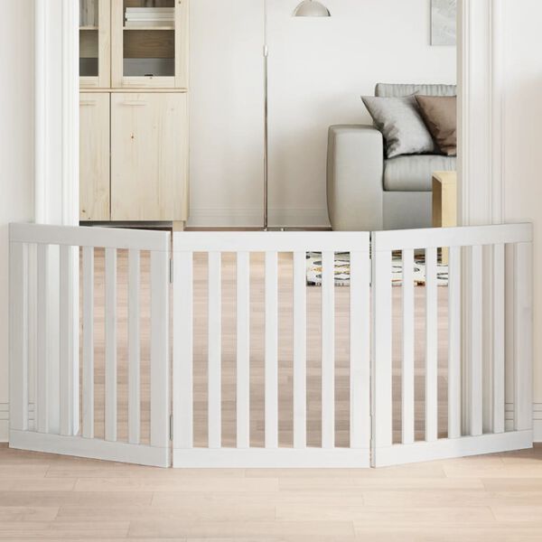 vidaXL Hundahlið Fellanlegt 3 Þil Hvítt 150 cm ösp