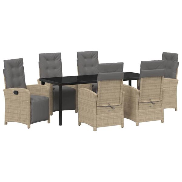 vidaXL Gar&eth;ur bor&eth;sett me&eth; p&uacute;&eth;i 7 pcs Drapplita&eth;ur p&oacute;l&yacute;rattan
