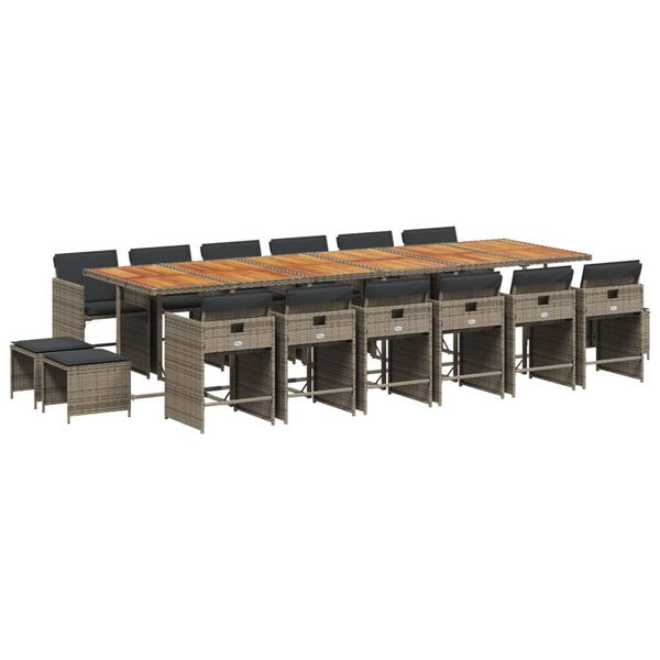 vidaXL 17 Stk. Gar&eth;h&uacute;sgagnasett me&eth; P&uacute;&eth;um P&oacute;l&yacute;rattan Gr&aacute;tt