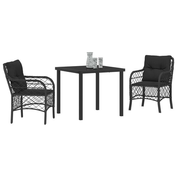 vidaXL Gar&eth;ur bor&eth;sett me&eth; p&uacute;&eth;i 3 pcs Svartur p&oacute;l&yacute;rattan