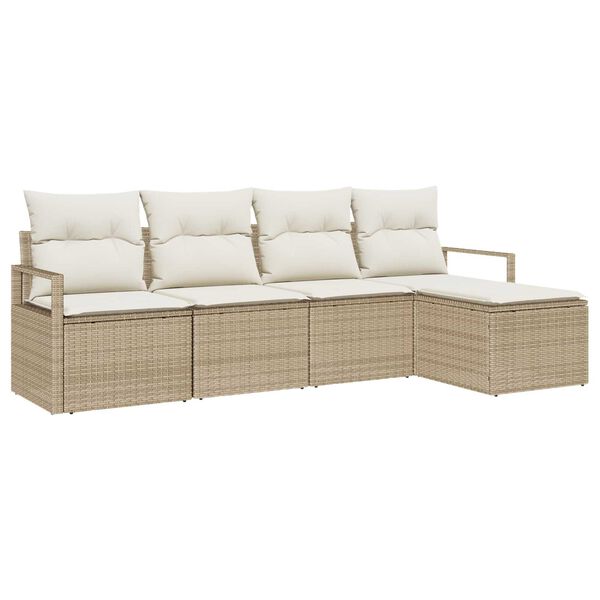 vidaXL S&oacute;fasett me&eth; p&uacute;&eth;i me&eth; geymslu 5 pcs Beige og krem p&oacute;l&yacute;rattan