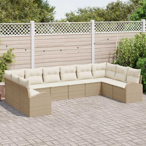 vidaXL Gar&eth;s&oacute;fa sett me&eth; p&uacute;&eth;i 10 pcs Beige og Hv&iacute;tt p&oacute;l&yacute;rattan
