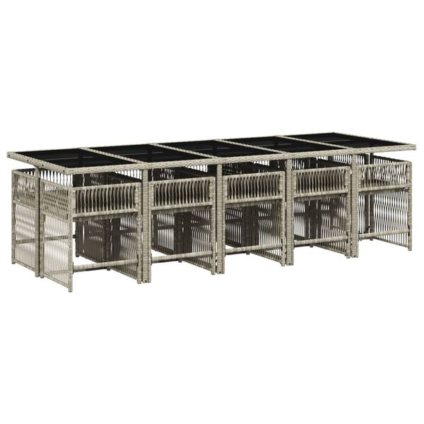 vidaXL 11 Hluta Gar&eth;bor&eth;stofusetti&eth; me&eth; P&uacute;&eth;um Lj&oacute;sgr&aacute;r P&oacute;l&yacute;rattan