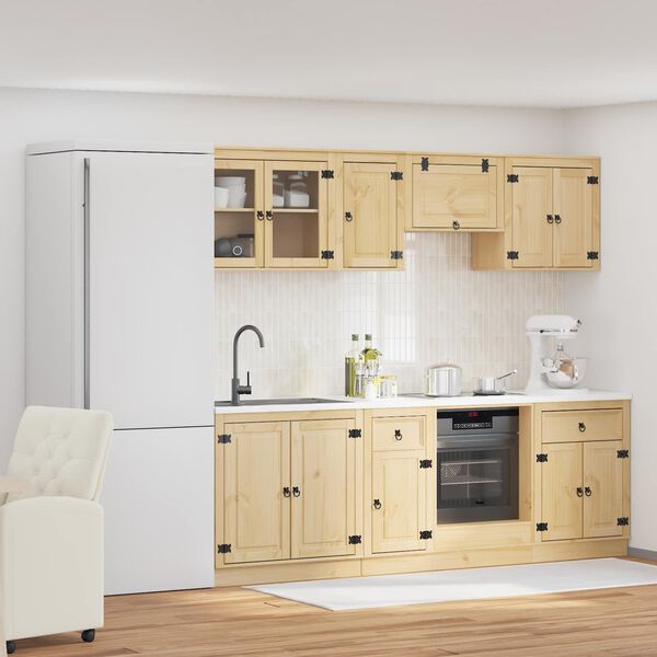 vidaXL Cabinet me&eth; sk&uacute;ffu SKI 8 pcs Hunangsbjartur Solid furuhikk