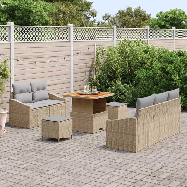 vidaXL Gar&eth;s&oacute;fa sett me&eth; p&uacute;&eth;i 8 pcs Drapplita&eth;ur Poly rattan