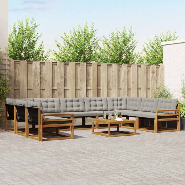 vidaXL &Uacute;ti s&oacute;fasett me&eth; p&uacute;&eth;i 10 pcs N&aacute;tt&uacute;rulegt og Lj&oacute;st Gr&aacute;tt